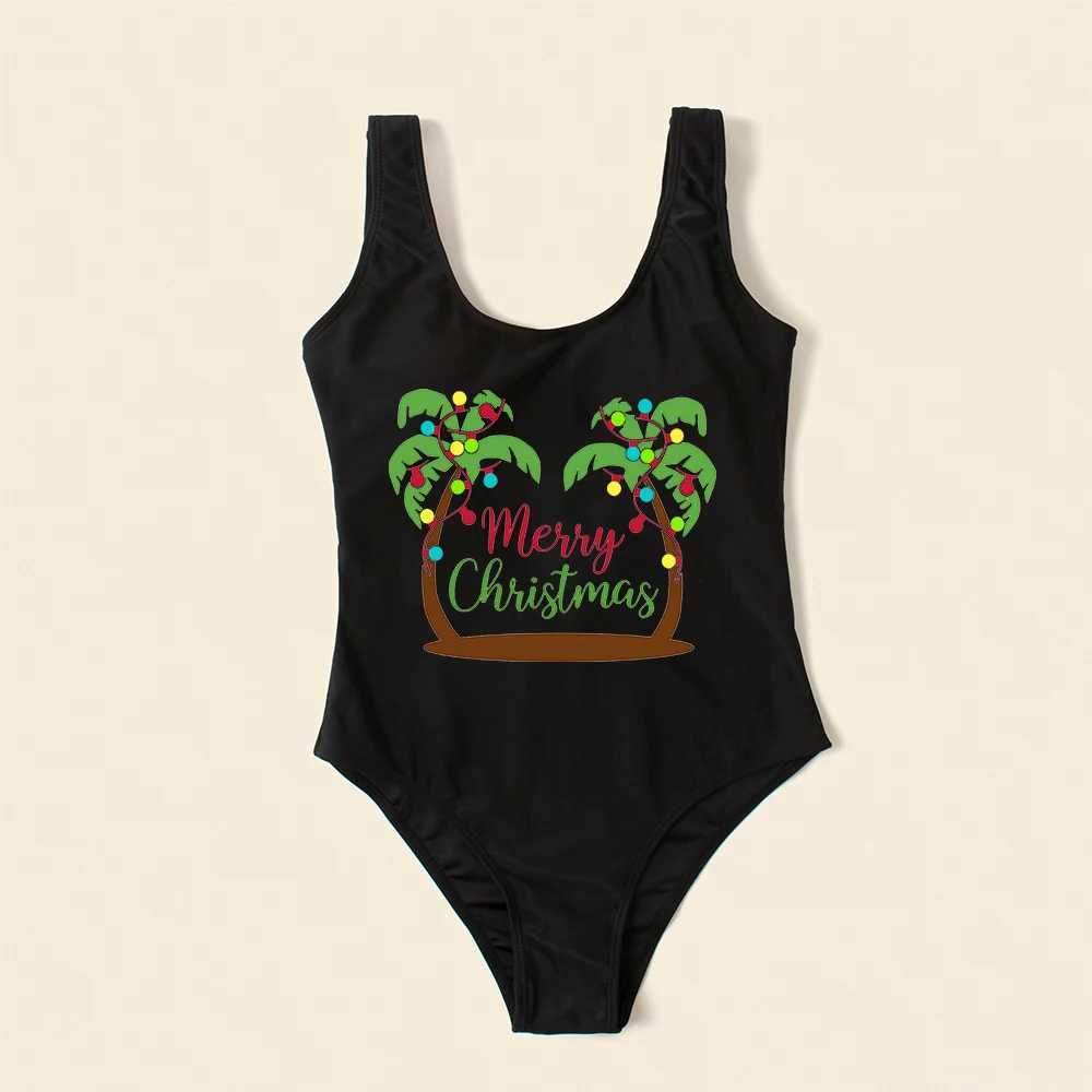 NASHAKAITE Christmas Family Matching Clothes Mommy And Me Swimwear Xmas Tree Print Swimsuit Mom And Daughter Family Swimwear W250207
