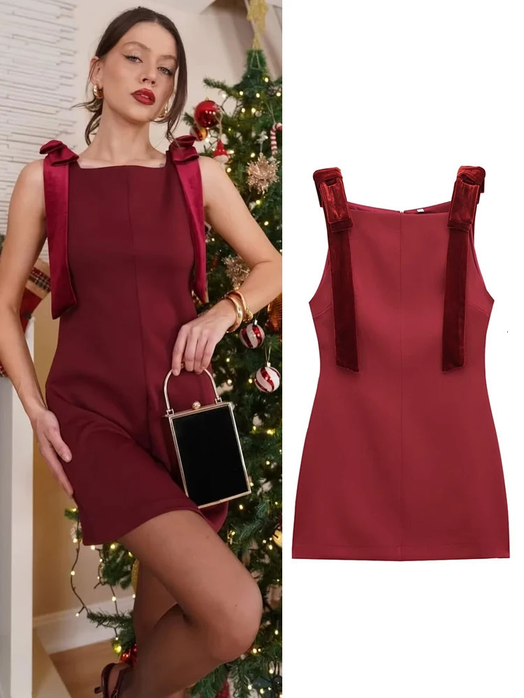 Fashion Velvet Sling Patchwork Mini Dress For Women Elegant Sleeveless Backless Short Party Lady Christmas Evening 250206