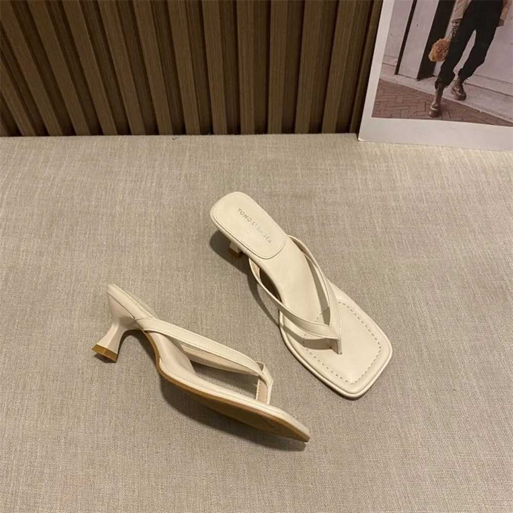 Flip Flops Women Summer Outside New Square Head Slim Heel Sandals Fi Clip Toe Slippers Women Sandals Pantuflas De MujerXJ250207