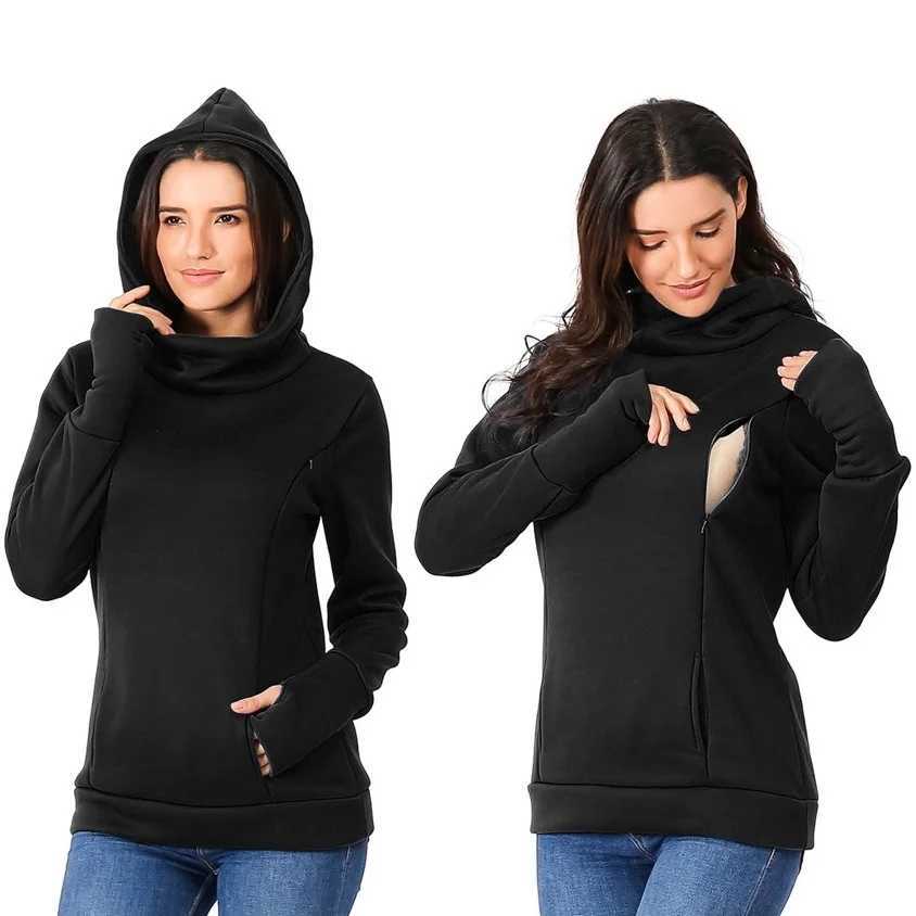 Womens Fleece Maternity Nursing Sweatshirt Breastfeeding Shirt Momy Hoodie Kangaroo With Pocket Pregnant Women Clothes W250207