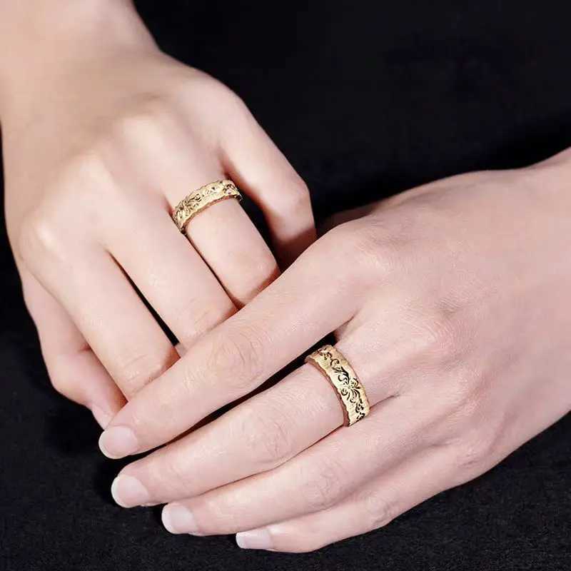 Customized designer hand carved floral style S925 pure silver mens and womens couple rings carved for weddings and engagements W250207