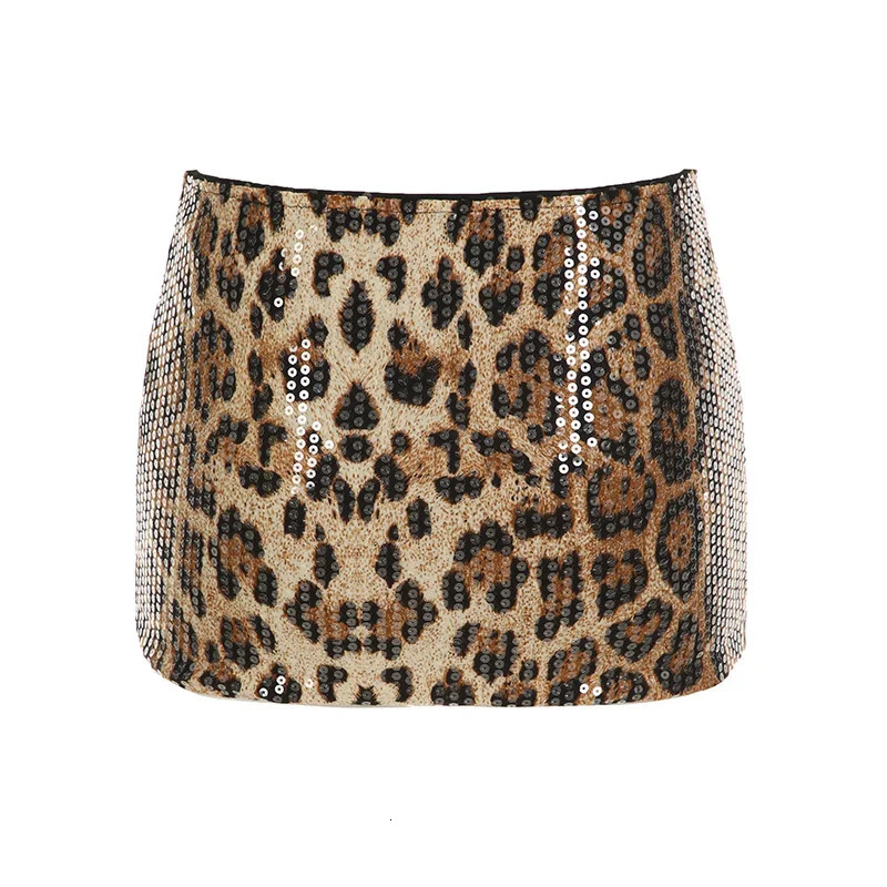 Fashion Leopard Sequined Women Slim Sexy Mini Skirts sweet Gyaru A-Line Skirts 2024s Trendy Streetwear Clothes 250207
