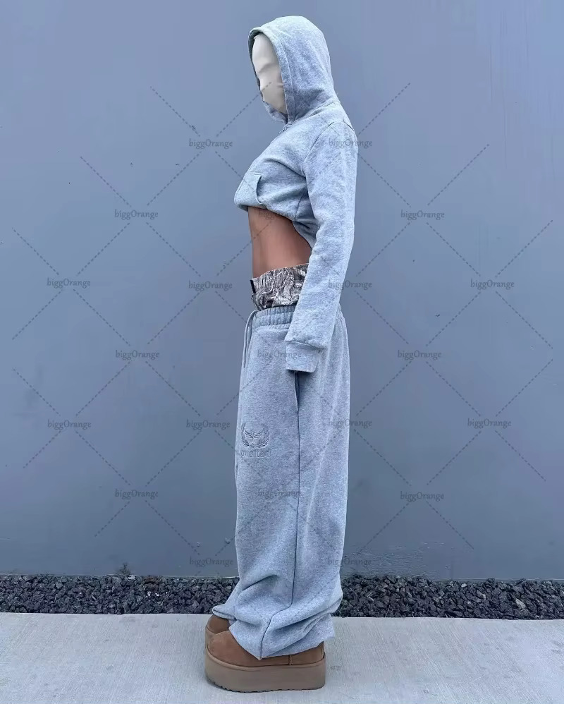 European American High Street Fashion Trousers Fake Two Piece Sweatpants Loose And Versatile Drawstring Wide Leg Pants Women