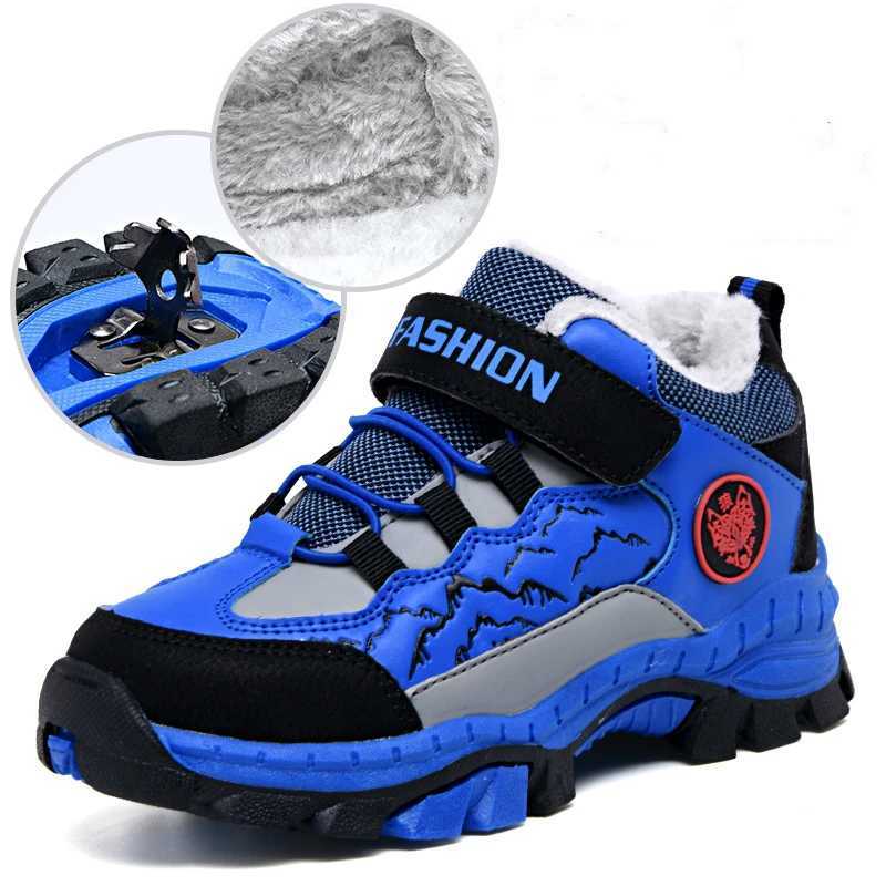 Winter Kids Hiking Shoes Super Warm Plus Cotton Boy Sneakers Non-slip Leather Waterproof Boots Teenager Trekking Climbing Shoes W250207