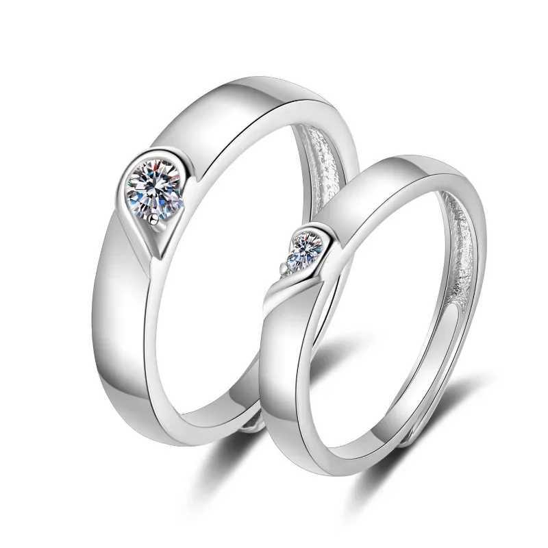 Rings Silver Plated Couple Ring Jewelry for Lovers Forever Endless Love Heart Zircon Ring Adjustable Open Wedding Engagement W250207