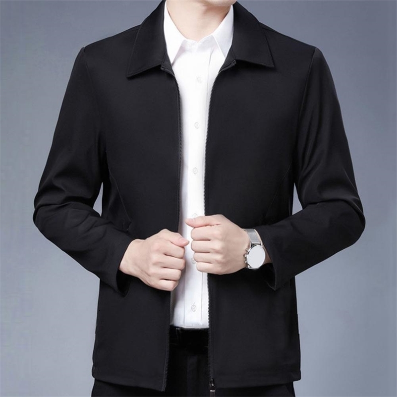 Men Jacket Elegant Mid-aged Mens Lapel Jacket with Zipper Closure Pockets for Formal Business or Casual Wear in Spring Fall 250206