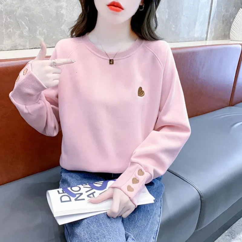 Plus Size Embroidery Loose Hoodies Spring Autumn Long Sleeve Solid Street Casual Pullovers Top Fashion Korean Women Clothing 250207