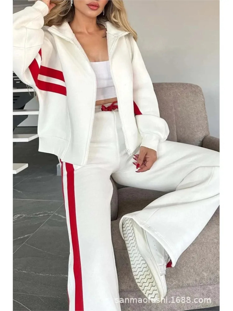 Striped Zipper Coatsweatpants Two Piece Set Women Casual Batwing Sleeve Sports Jacket Outfits Autumn Winter Sweatshirt Suit Y2K 250206