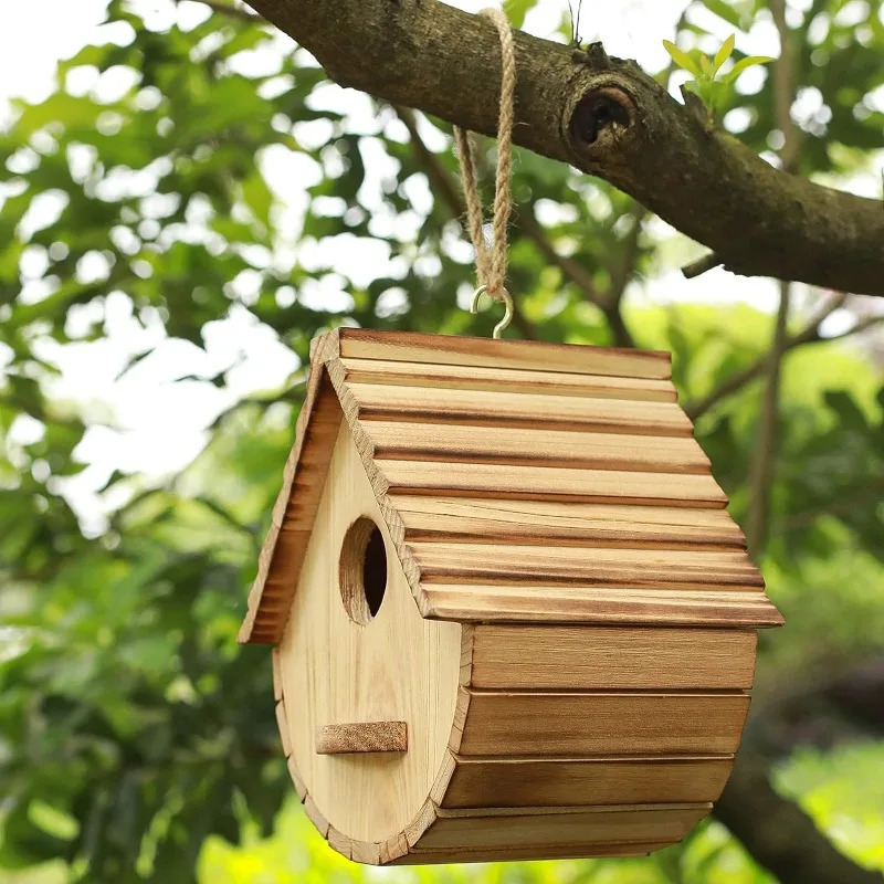 Outdoor Bird Houses Natural Wooden Bird Hut Clearance Bluebird Finch Hanger Birdhouse for Garden Viewing 250207