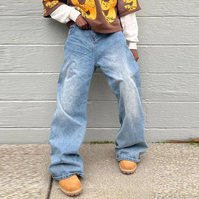Vintage Men Baggy Denim Trousers 2024 Y2k Streetwear Wide Leg Loose Denim Pants Women Fashion Distressed Straight Long Pants 250226