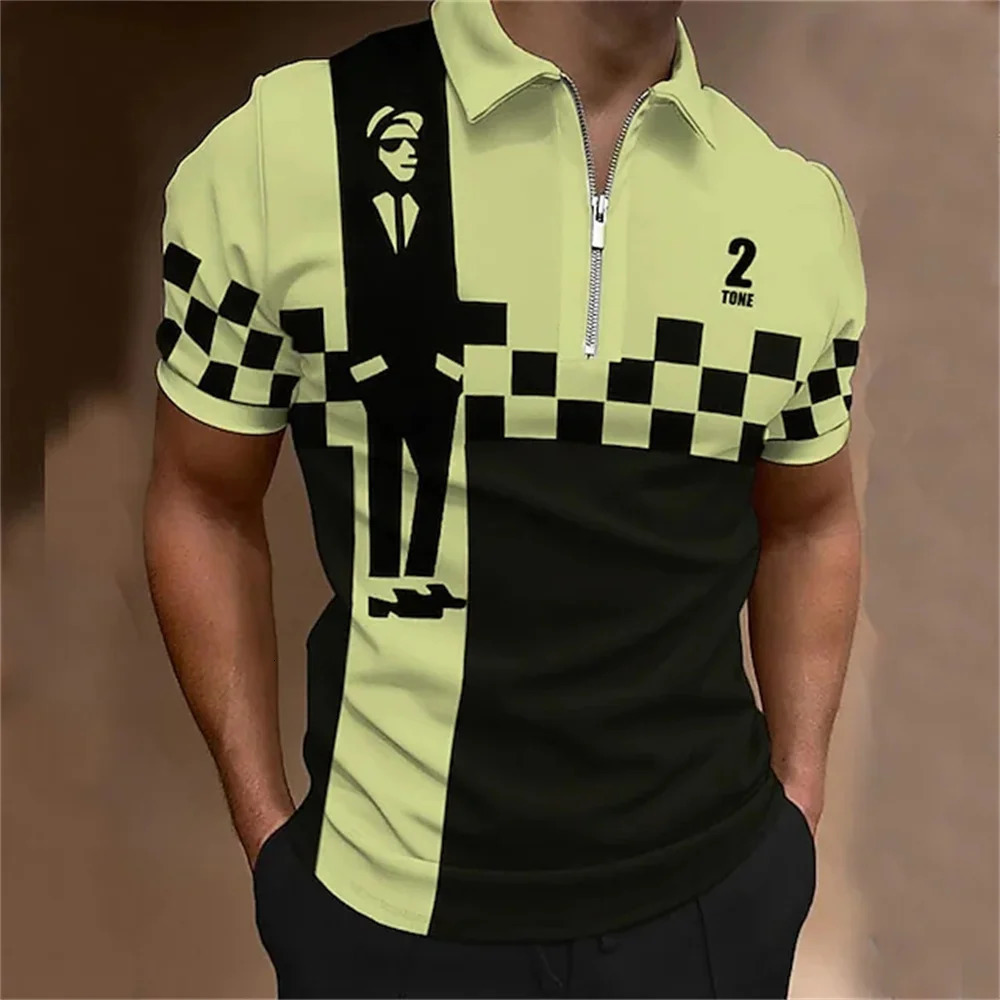 Mens Polo Golf Plaid Turndown Short Sleeve Zipper Clothing Funny Comfortable Beach Tee Man Tops Original Shirts Quality 250208