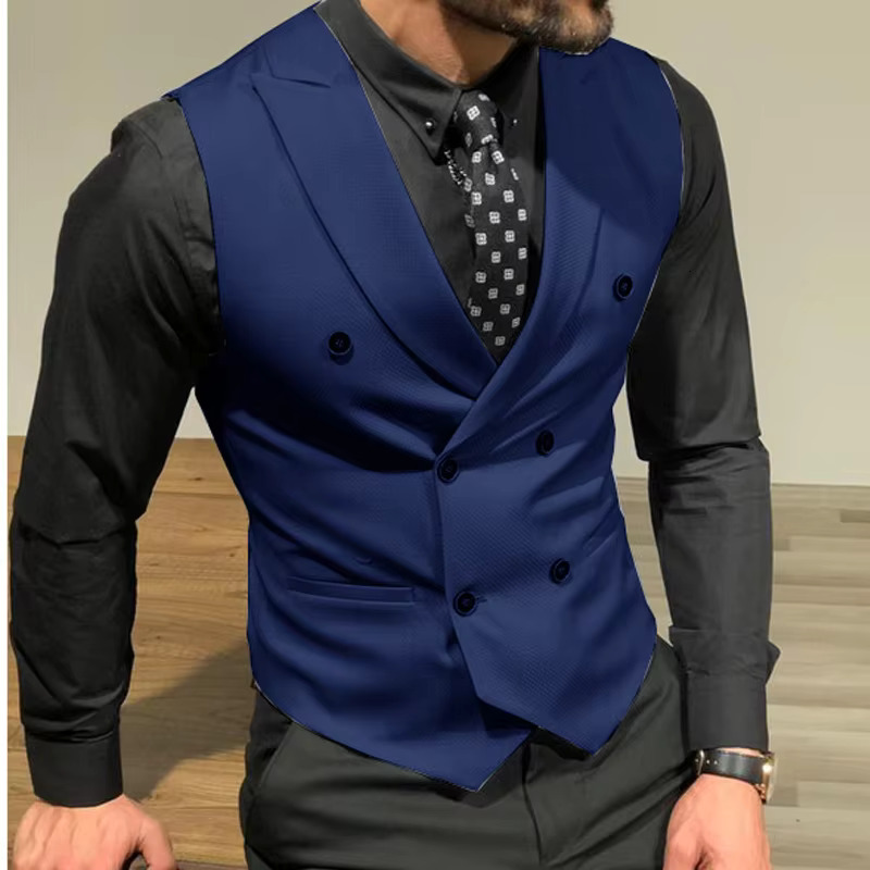 Sleeveless Men's Suit Vests With Double Breasted Slim Fit Groomsmen Waistcoat For Wedding Business Single One Piece Male Coat