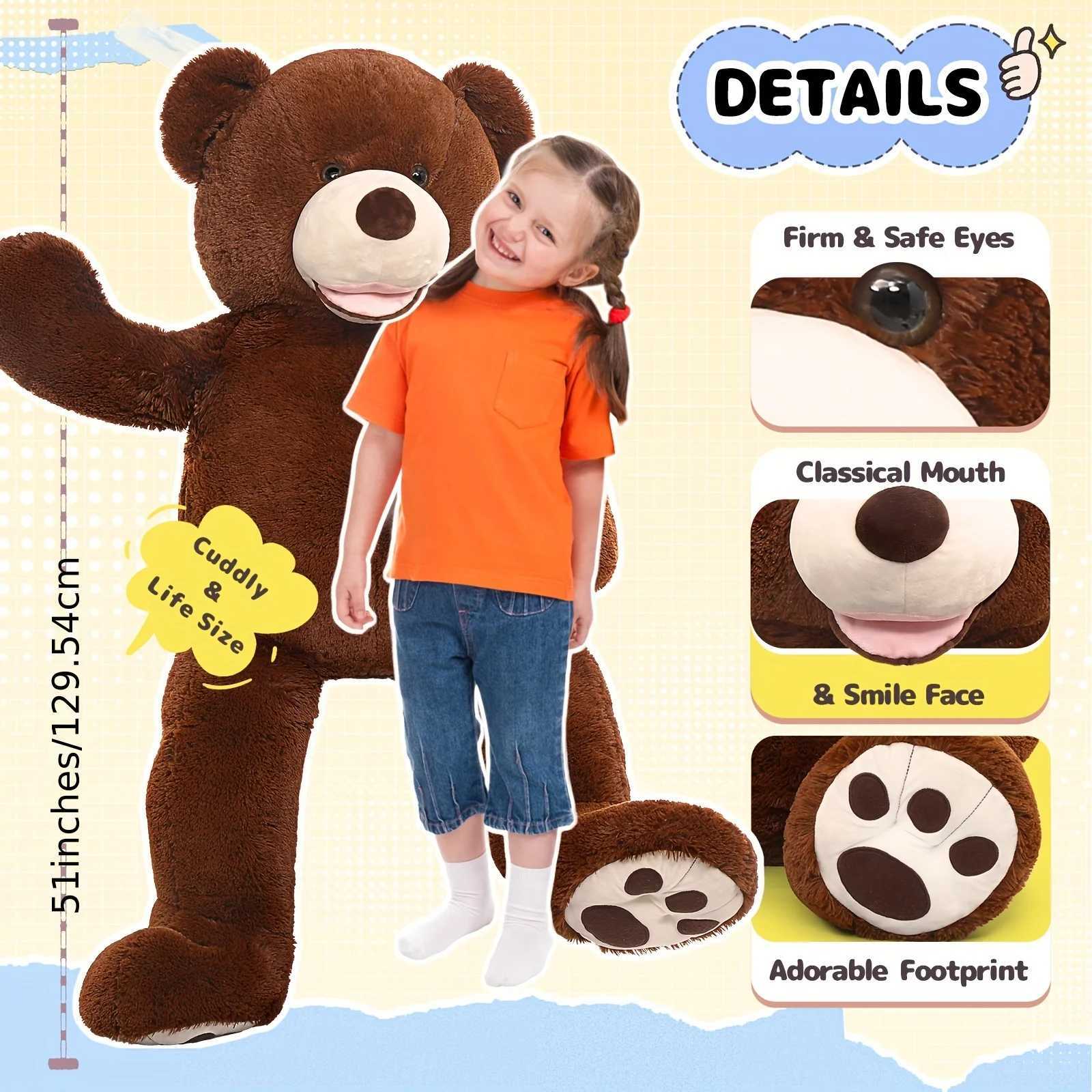 Giant 52 Dark Brown Teddy Bear Plush with Footprints - Perfect for Showers Youngsters Rooms Gifts Free shipping