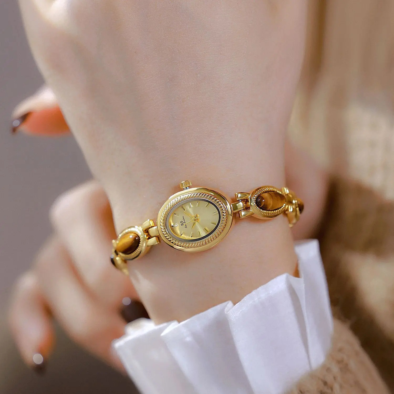 Golden Vintage Watch Women Elegant Amber Jewelry Quartz Wristwatch In Womens Watches Fashion Bracelet Gold Watch 250221