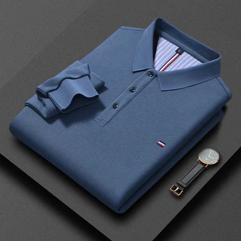 New Business Fashion Plush Polo Shirt Long Sleeve Mens Winter Casual Solid Color Embroidered Collar Thick T-shirt M-4XL LargeT250207