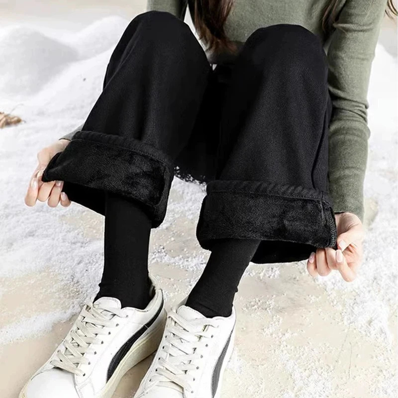 Woman High Waist Thicken Jeans Female Gothic Pants s Fashion Winter Snow Warm Retro Black Blue Grey Thermal Denim Trousers 250206