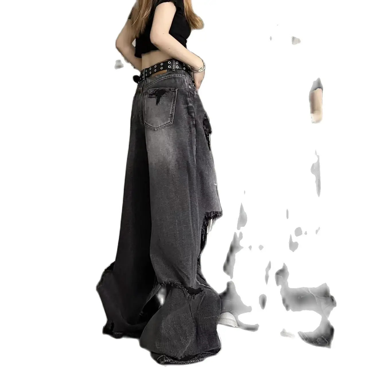 Vintage High Waist Denim Pants Ripped Jeans Women Fashion Loose Wide Leg Straight Pants Y2k Washed Streetwear Female 250206