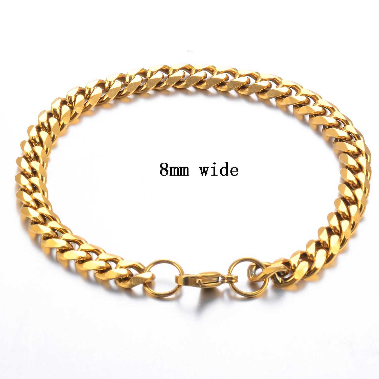 New Stainless Steel Gold Color Cuban Bracelet Men And Women Fashion Hip Hop Punk Jewelry Brithday Gift Y250208
