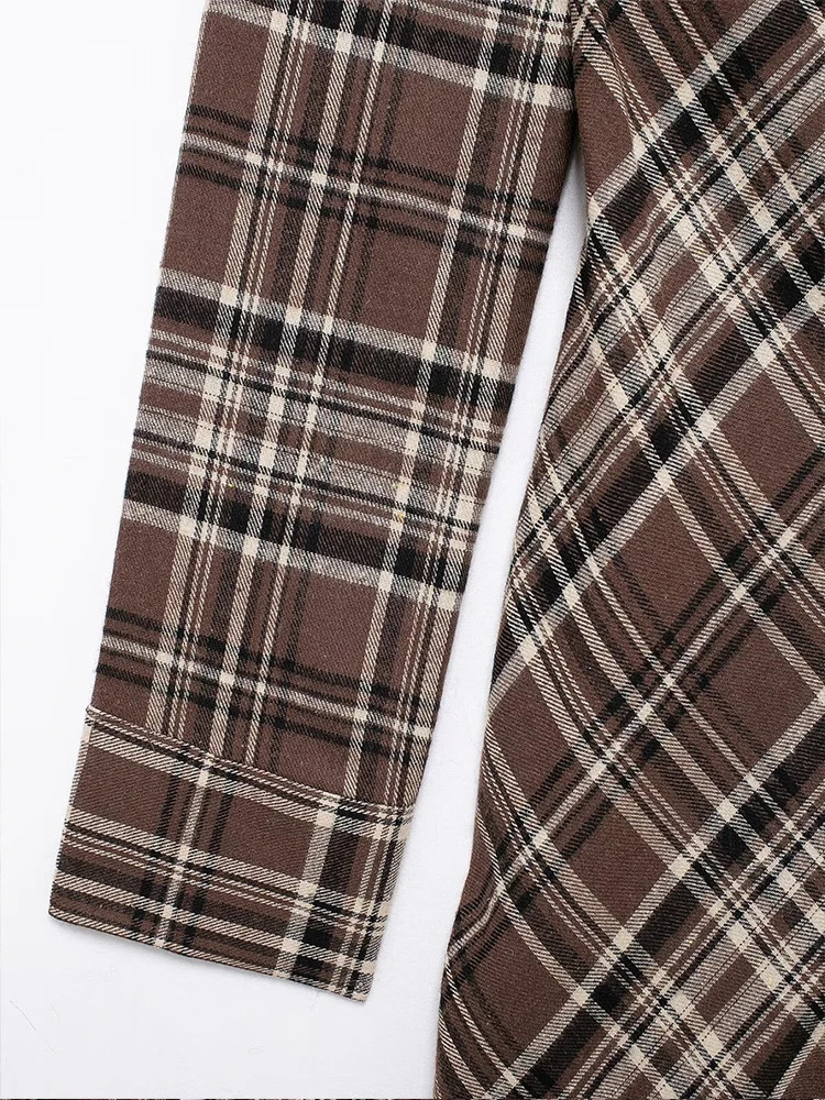 Autumn and winter womens clothing pocket decoration solid color long sleeved lapel shirt style mini dress 250207
