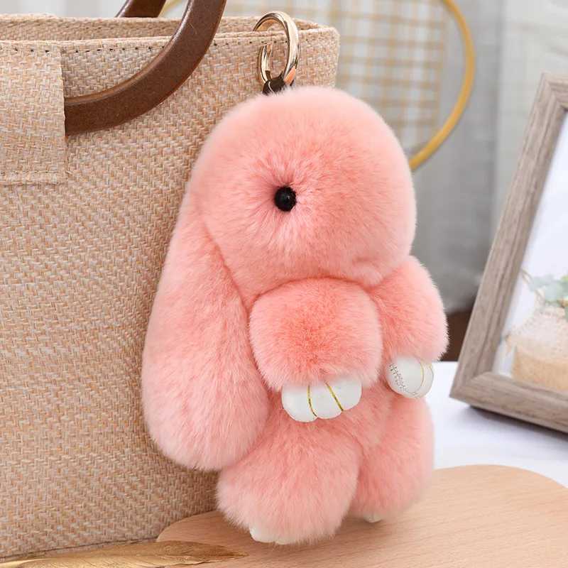 Fluffy and Cute Rabbit 18CM True Fur Keychain Rex Rabbit P Gift Toy Doll Bag Pendant Charm Car Key Ring Metal Ring Y250208