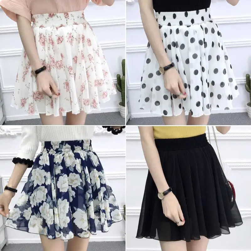 Womens Floral Skirt Chiffon Korean Vintage Highwaisted Sexy White Polka Dot Summer Aline Mini Skirts for Women Fashion Short 250208Z