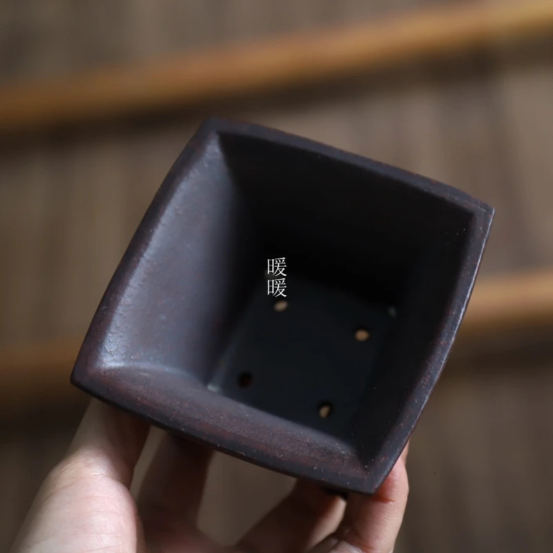 PurPle Clay Ceramic Square Bonsai Pot Tradition Chinese Shape Garden Decoration 250214