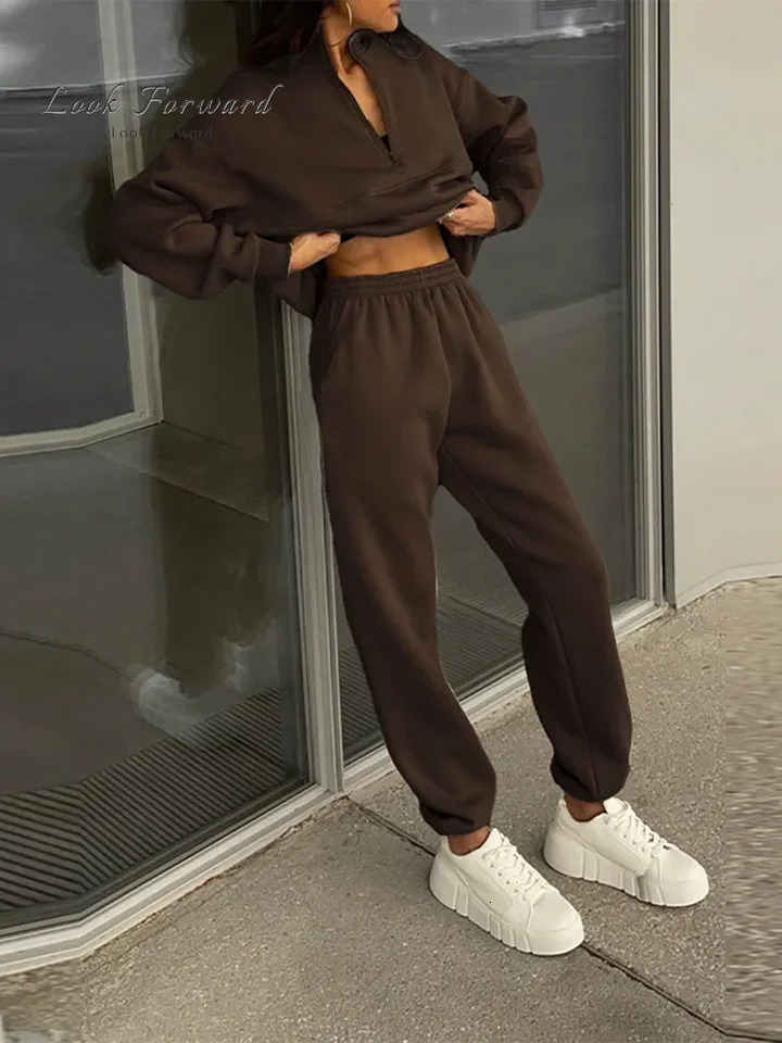 Casual pants set for womens autumn loose zipper long sleeved womens tight jumpsuit 250207