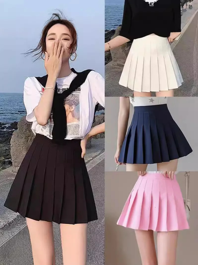 Preppy Style Women Pleated Skirt High Waist ALine Mini School Girl JK Uniform Skater Black Plus Size 250208Z