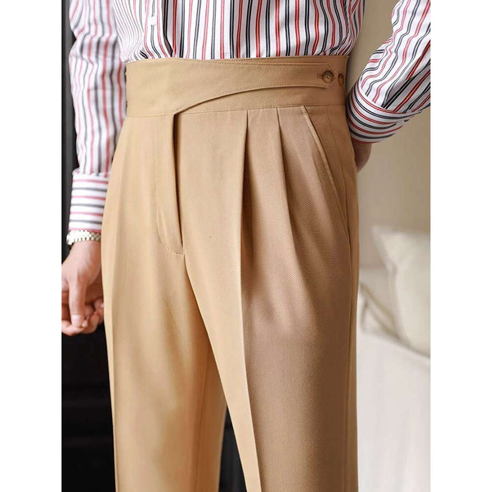 Naples Trousers 2025 Spring Autumn New Fashion Belt-up High Waist Slim Men Business Casual Solid Color Straight Pants