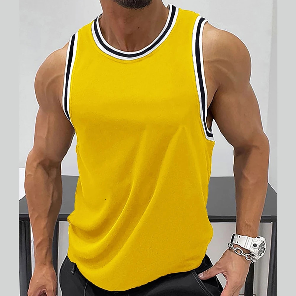 Mens solid sleeveless round neck sports Tshirt outdoor training vest top mens daily gym bra 250207