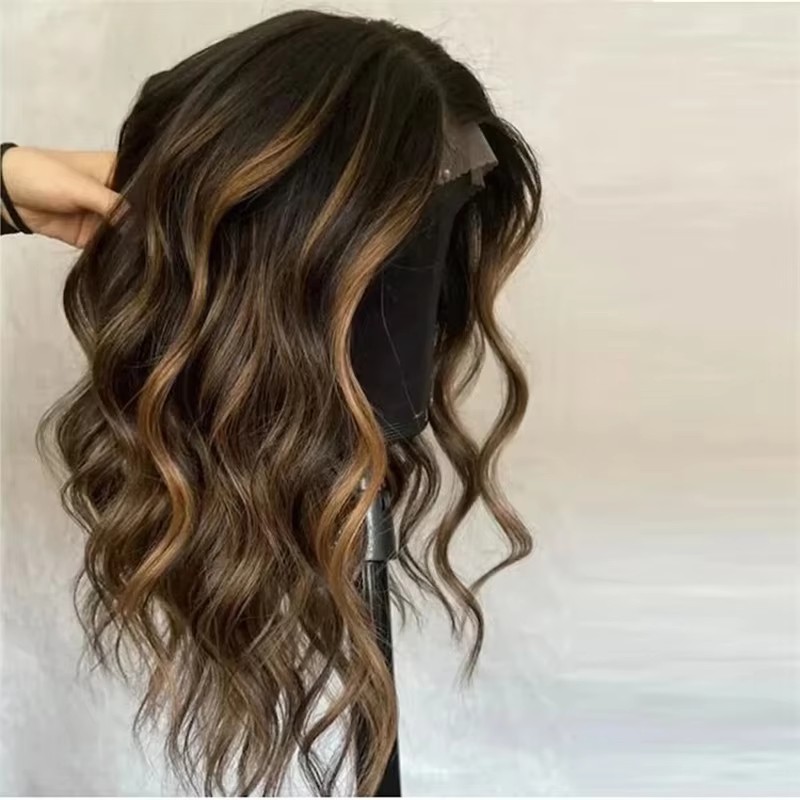 Soft Glueless Highligt Brown full lace wig Wavy burnette ombre Human Baby Hair HD Lace European Hair Preplucked Daily Wear Wig