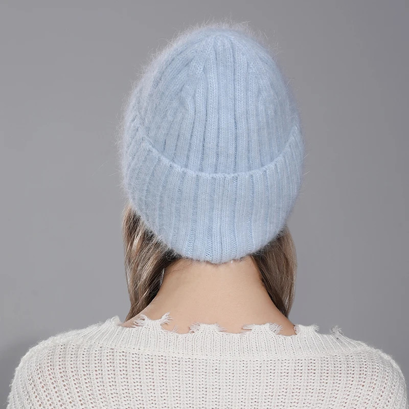 CNTANG Winter Hat For Women Warm Knitted Angora Rabbit Fur Beanies Fashion With Bead Hats Female High Quality Casual Cap 250207