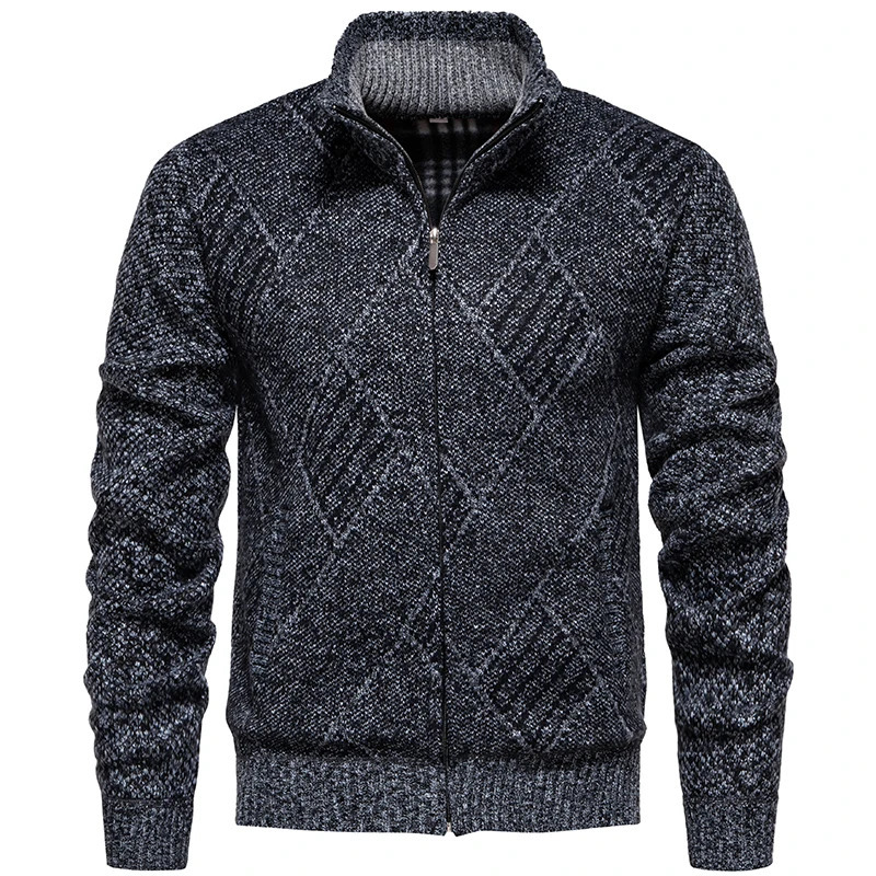 Mens Knitted Sweater Autumn Winter Warm Thick Cardigan Fashion Casual Parka Coat Plaid Stand Up Collar Men Clothing 250207