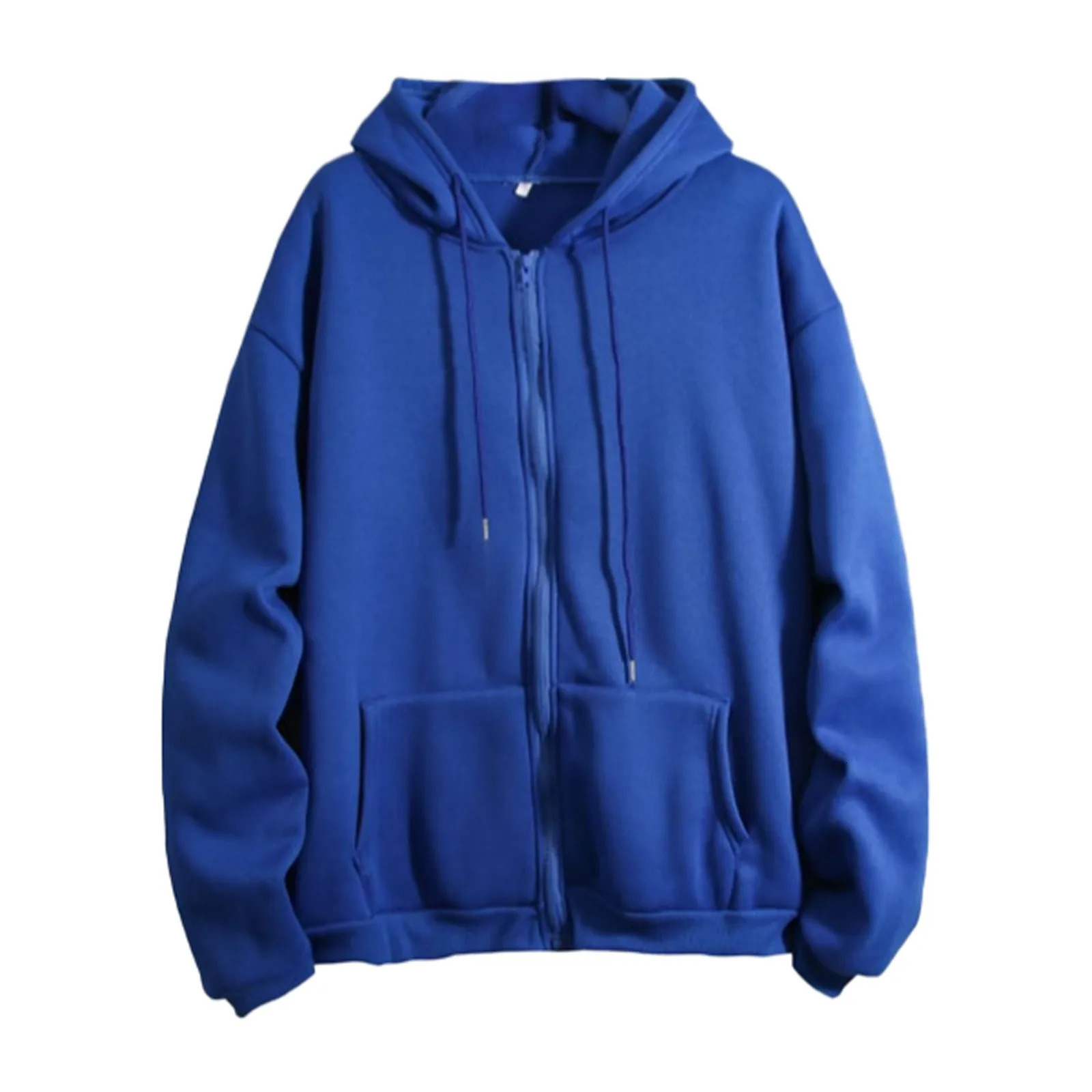 Womens Blue Sportswear Fashion Casual Zipper Hoodie Flip Top Autumn Basic Couple Boyfriend Style 250208Z