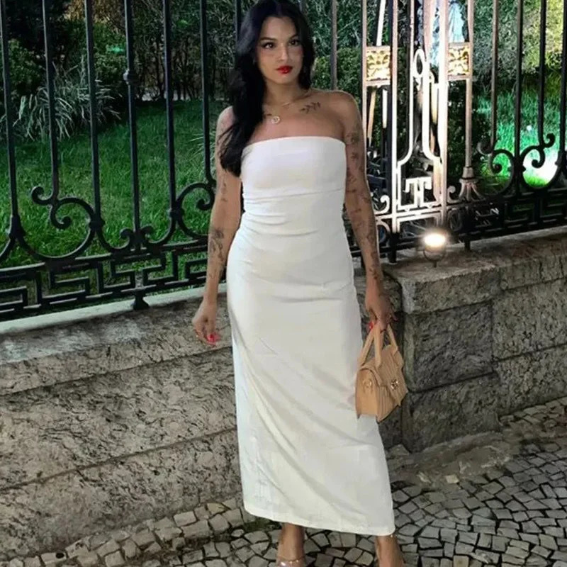 ASDS 2024 off shoulder black white long dres bodycon beige midi dress woman summer backless sexy party dresses 250207