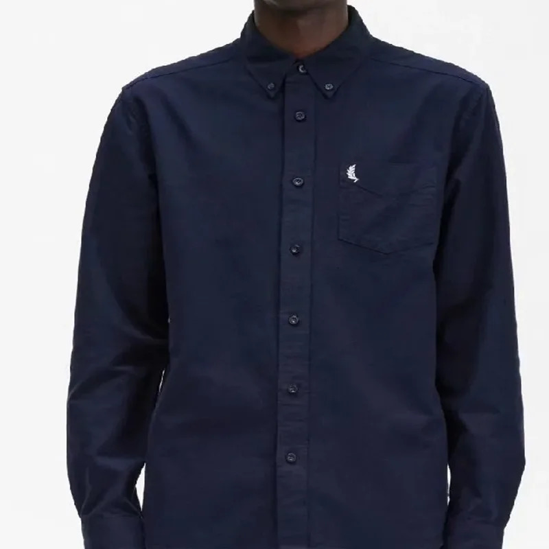 Mens embroidery business long sleeve shirt solid color all matching mens casual slimming base shirt 250207