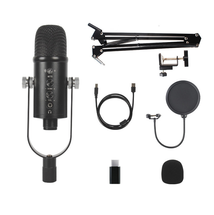 Professional USB streaming podcast PC microphone studio heart-shaped condenser microphone kit with boom arm for recording Twitch 241126ww
