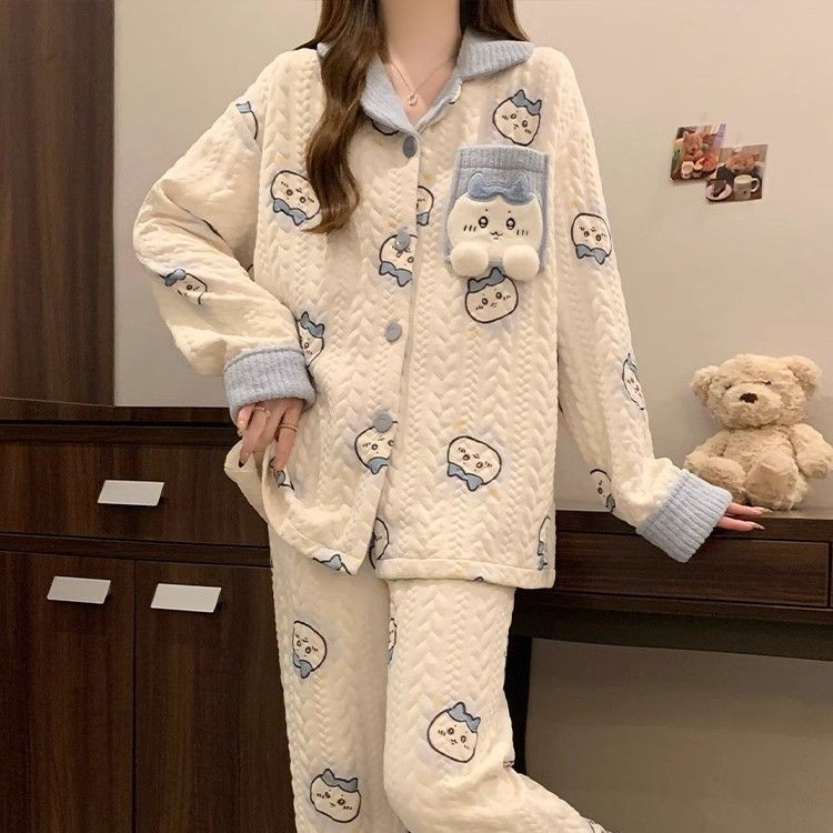 B716-Autumn and winter European and American plus size ladies' home clothes long skirt splicing long sleeve nightdress female