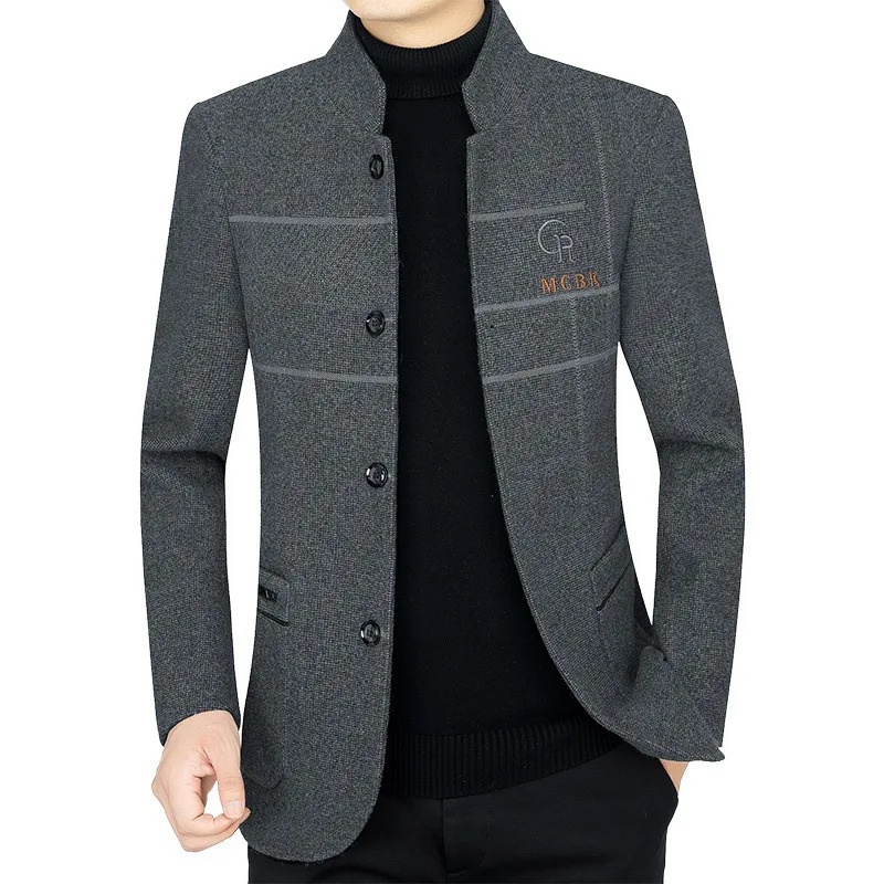 mens casual wool jacket business set Coats blend autumn slim fit clothing 250208Z