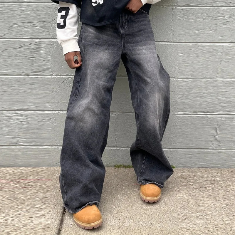 Vintage Men Baggy Denim Trousers 2024 Y2k Streetwear Wide Leg Loose Denim Pants Women Fashion Distressed Straight Long Pants 250226