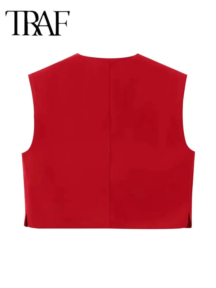 TRAF Vintage Sleeveless Vest Women Fashion Loose Vests Coat Female Tank Outerwear Casual Ladies Basic Streetwear Waistcoat Tops 250207