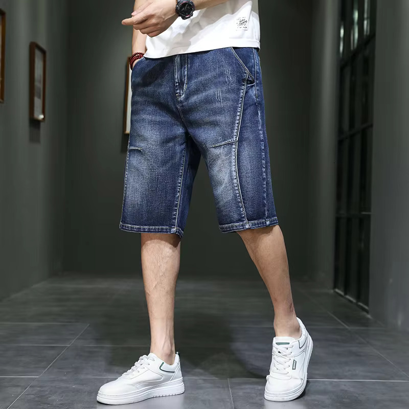 2024 New Summer Thin Men's Loose Straight Stretch Casual Denim Shorts Large Size 42 44