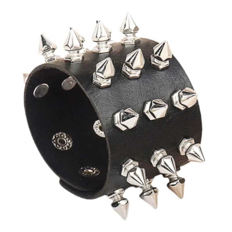 Newest Wide PU Leather Bracelet Punk Bracelet Adjustable Goth Cuff Bracelet Gothic Rivet Buckle Wristband For Women Mens Jewelry Y250208