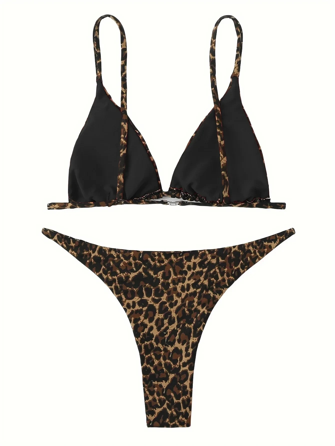 Sexy Leopard Bikini Suit Women Strap Push Up Swimsuit Three Points Low Waist Swimwear Summer Backless Beachwear 250208Z