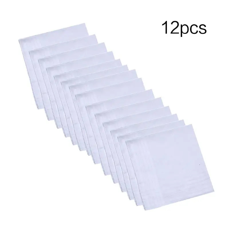 12Pcs/Set 40x40cm Men Women Cotton Handkerchiefs Pure White Classic Hankies Jacquard Striped Pocket Square Towel DIY Painting 250221