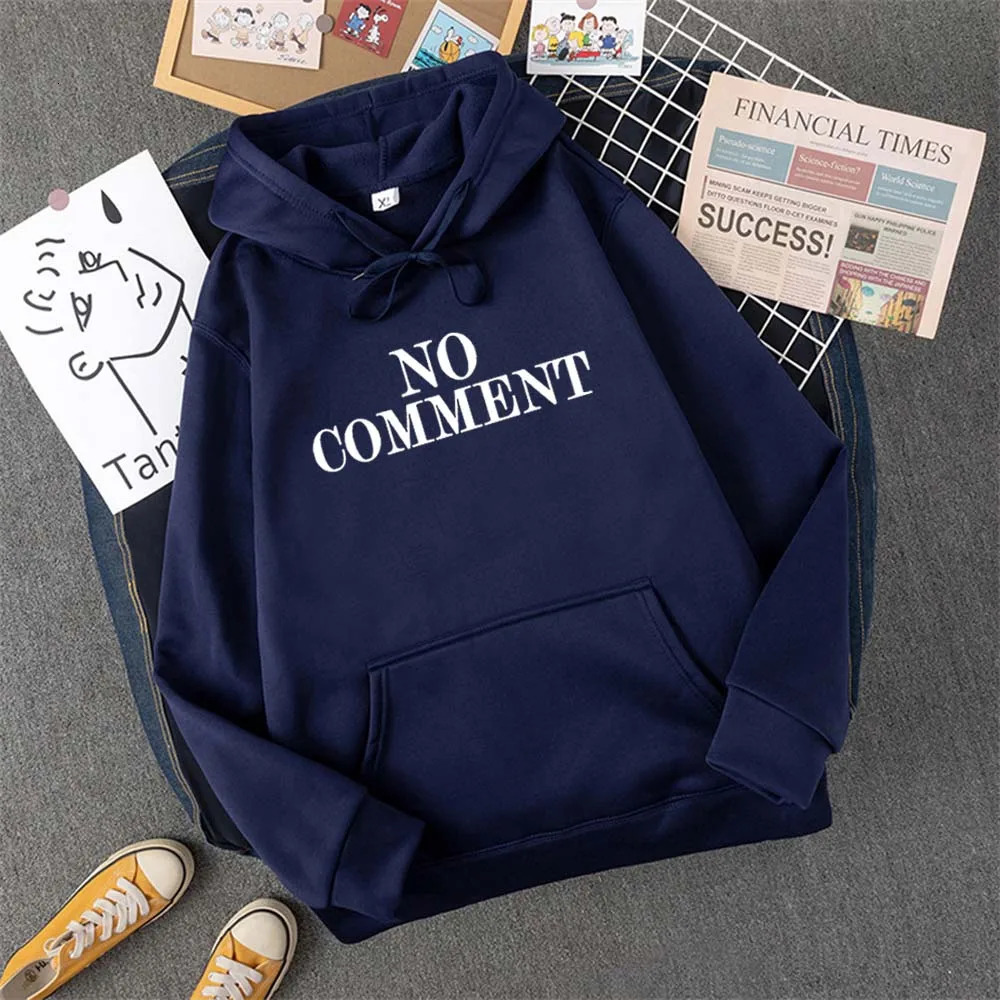 Hirsionsan NO COMMENT Letter Graphic Printed Hooded Women Summer Oversize Female Clothing Elegant O Neck Cotton Lady Tops Y2k 250208Z
