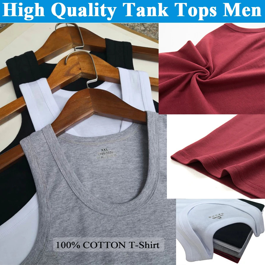 4 PCSLot Mens Tank Tops 100 Cotton Solid Vest Male Breathable Sleeveless Slim Casual Undershirt Men Gift Wholesale 250207