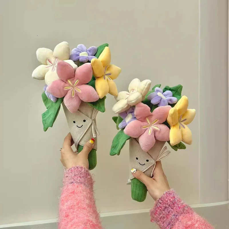Fun Holding Flowers Tulips Potted Plants Plush Toys Doll Bouquets Girls Graduation Gifts Dolls Valentines Day Gifts 250207