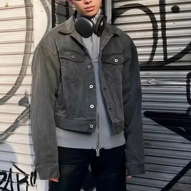 European and American retro wash heavy weight to do old grey street daily trend denim work jacket for men 250207