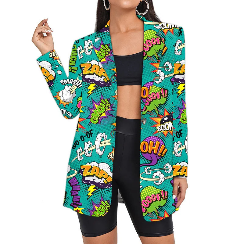 Custom Hip Hop Long Woman Suits Jacket Wholesale Oversized Streetwear Graffiti Blazers Womens Suit Office Clothing Lady Clothes 250207